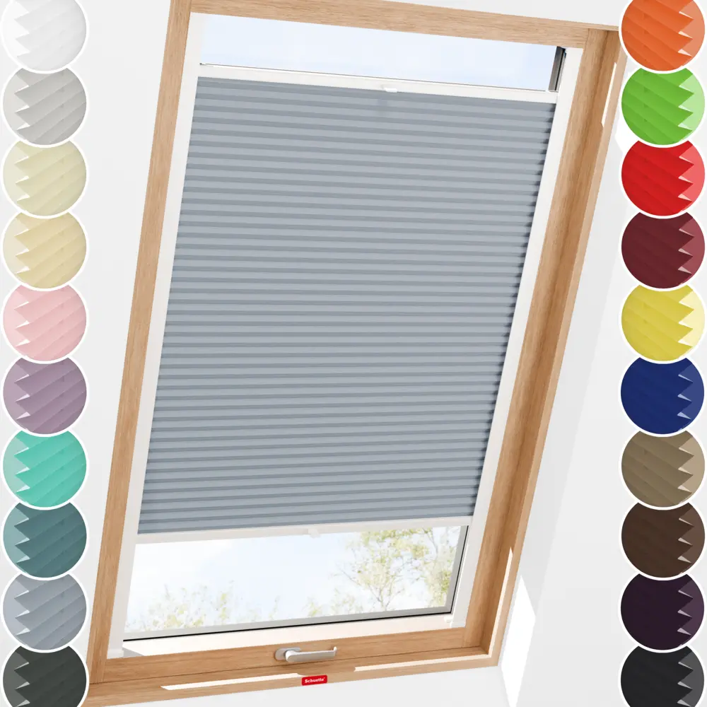 Schuette® Dachfenster Plissee nach Maß • Premium Kollektion: Silver Sonata (Grau) • Profilfarbe: Weiß