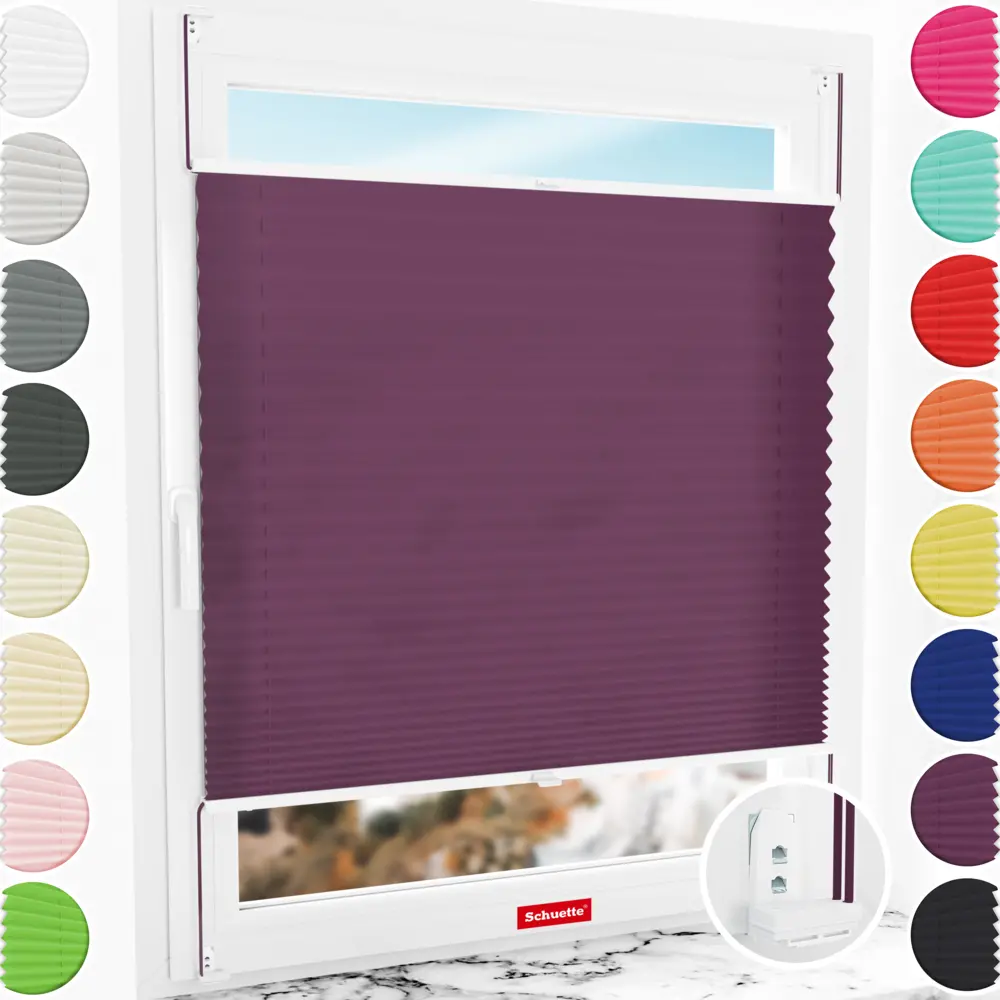 Schuette® Plissee ohne Bohren nach Maß • Suprafix Klemmhalter Double 2in1 • Premium Kollektion: Lavender Dream (Violett) • Profilfarbe: Silber