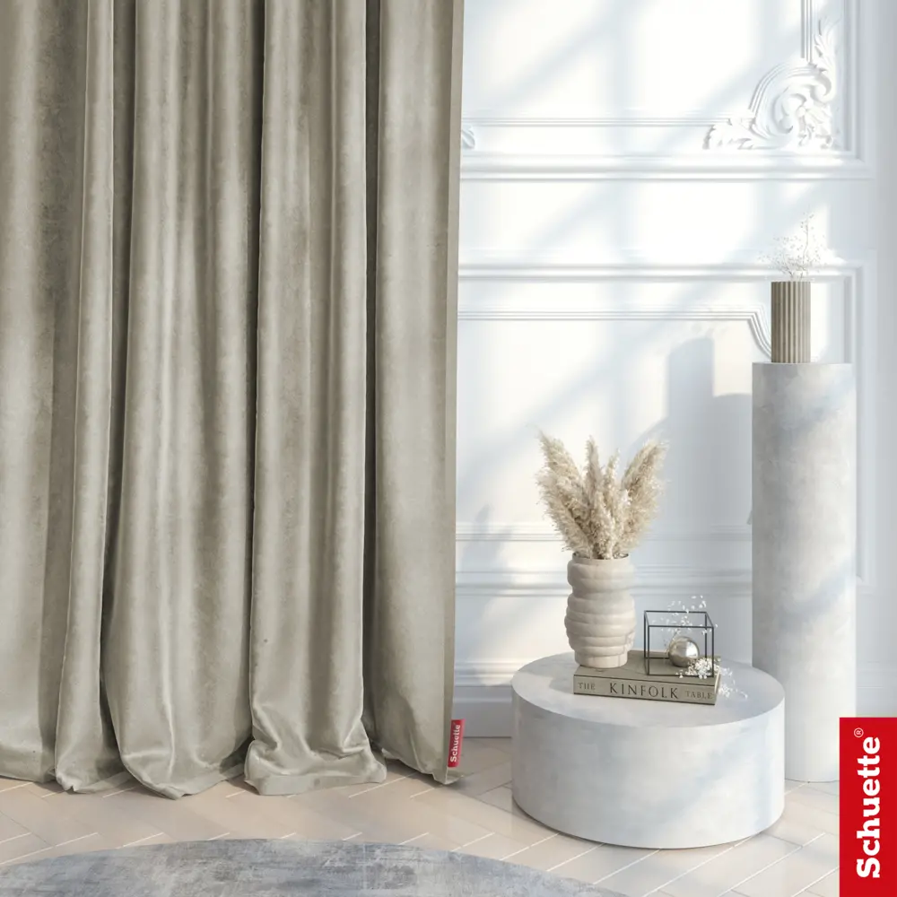 Schuette® Blackout Curtain with Tunnelband ○ Millenium Velvet Collection:  Polar Bear (White-Beige) ○ 1 piece ○ Crease-resistant Easy-care Thermo  Opaque & Strongly Darkening