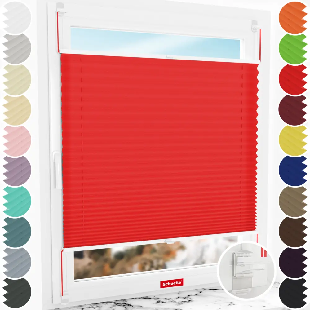 Schuette® Pleated Blind Made to Measure without Drilling • Premium Collection: Geisha's Lips (Red) • Profile Color: White