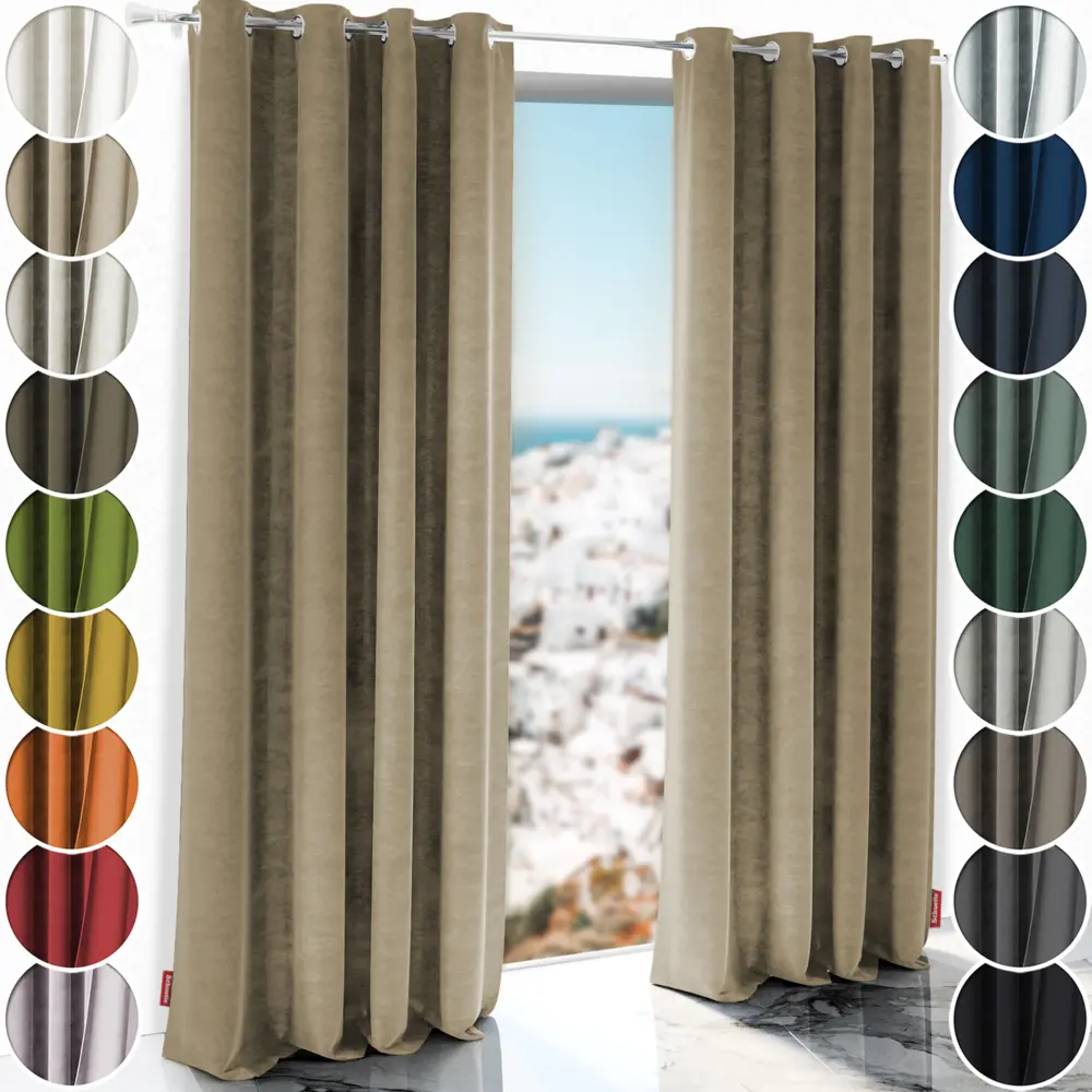 Schuette® Blackout Curtain with Eyelets ● Millenium Velvet Collection: Brown Teddy (Beige) ● 1 piece ● Crease-resistant Easy-care Thermo Opaque & heavily darkening