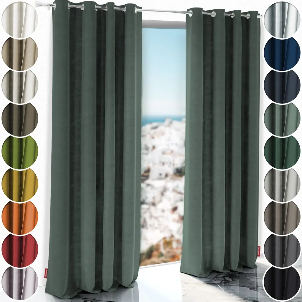 Schuette® Blackout Curtain with Eyelets ● Millenium Velvet Collection: Isle of Pines (Dark Green) ● 1 piece ● Crease-resistant Easy-care Thermo Opaque & heavily darkening