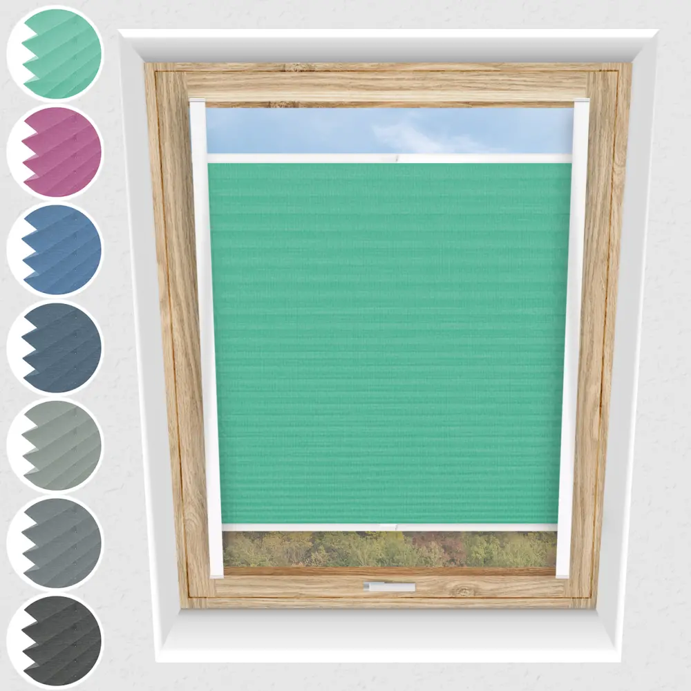 Schuette® Dachfenster Plissee nach Maß • Melange Kollektion: Mint Ice Cream (Grün) • Profilfarbe: Weiß