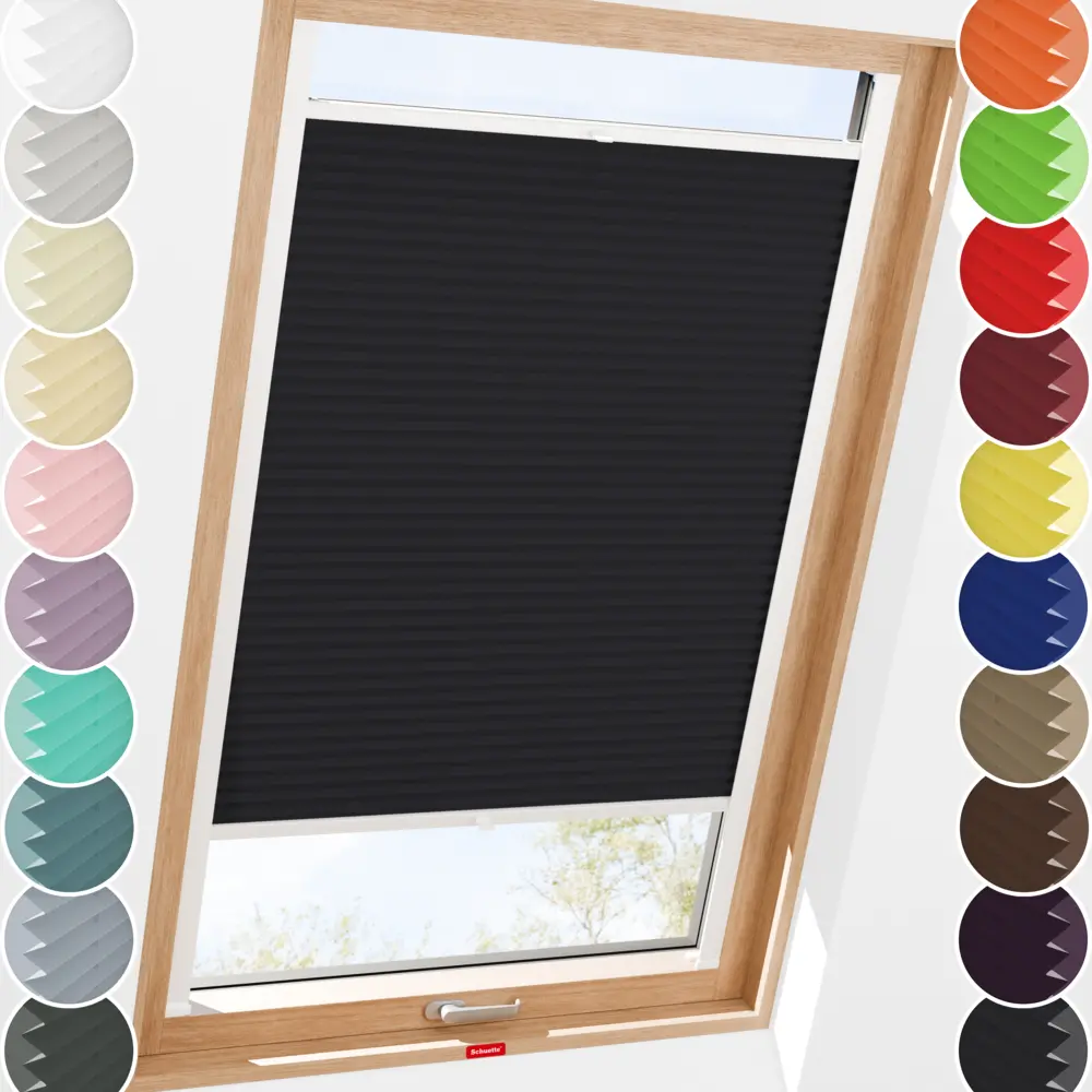 Schuette® Dachfenster Plissee nach Maß • Thermo Kollektion: Dark Night (Schwarz) • Profilfarbe: Weiß