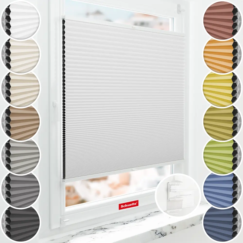 Schuette® Wabenplissee ohne Bohren nach Maß • Suprafix Klemmhalter “Double 2in1” • Honey Kollektion: Dove Shadow (Silber) • Profilfarbe: Silber