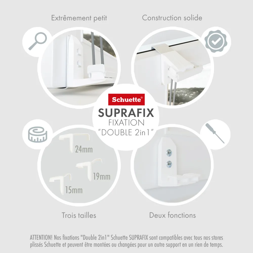 Schuette® Suprafix Plissee Universalhalter "Double 2in1" Schraub- & Klemmhalter (Klemmfix) ● 4 Stück ● Zum Klemmen & Anschrauben
