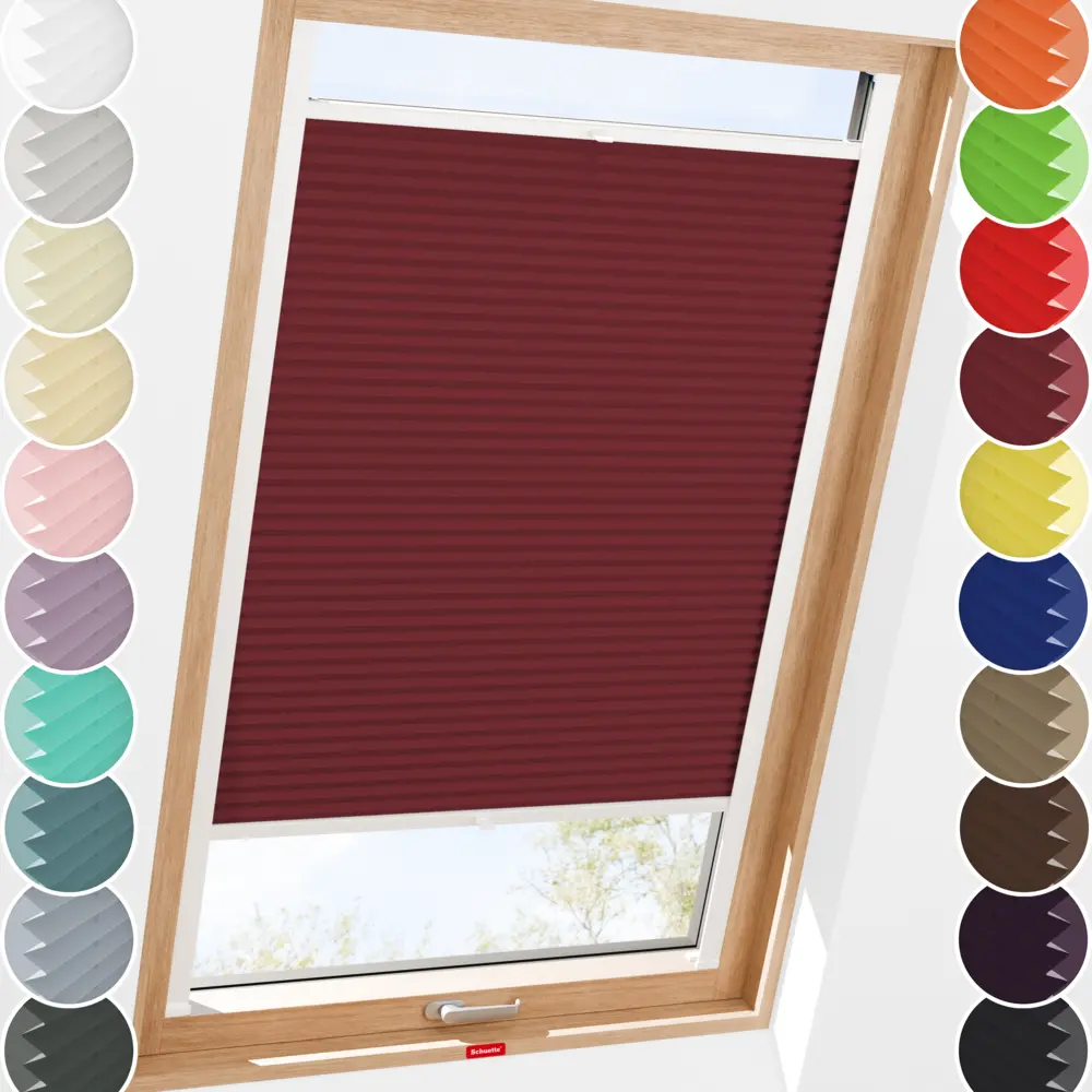 Schuette® Dachfenster Plissee nach Maß • Thermo Kollektion: Scarlet Wine (Rot) • Profilfarbe: Weiß