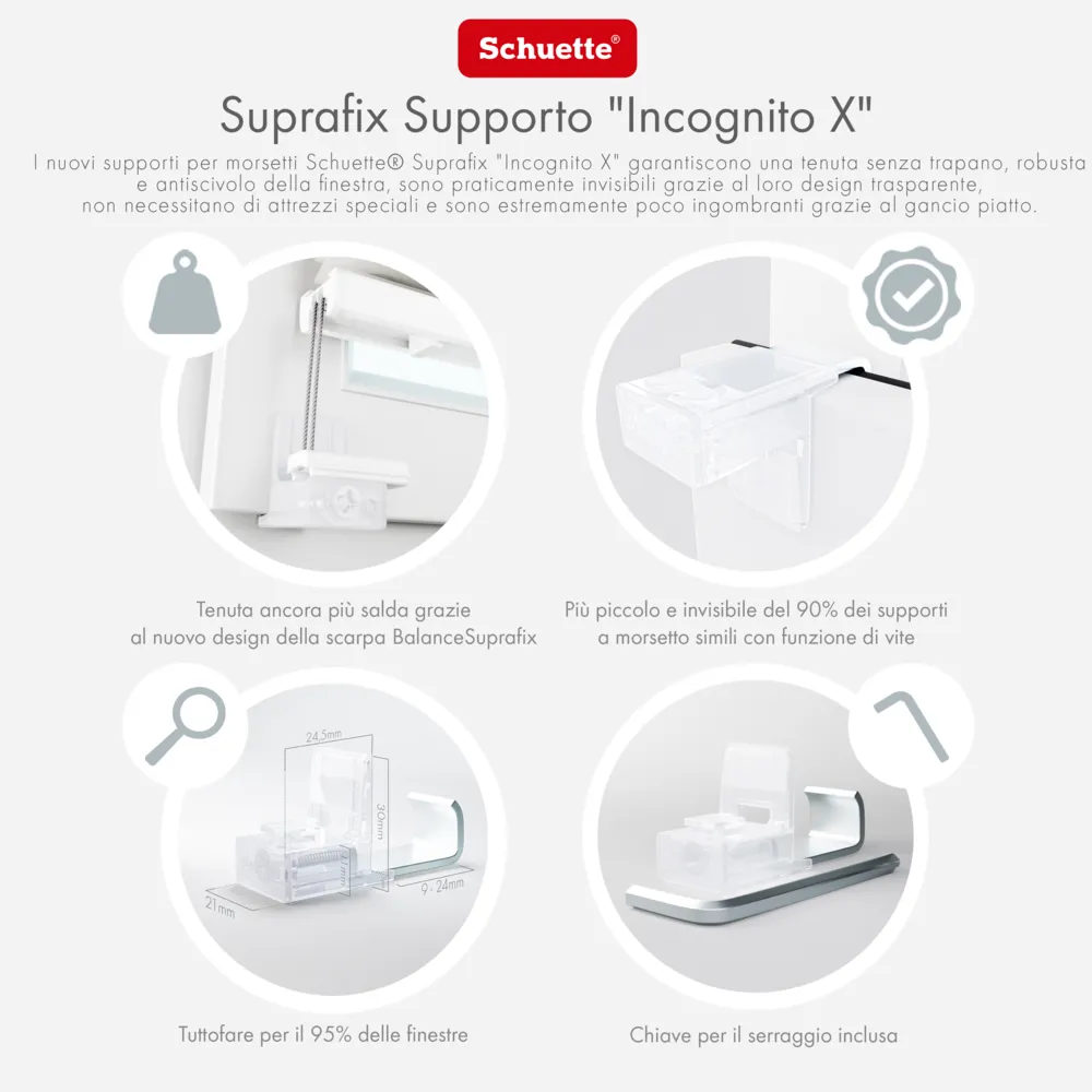 Schuette® Suprafix Plissee Klemmhalter ohne Bohren (Klemmfix 2.0) ● 4 Stück ● Incognito X (Transparent)