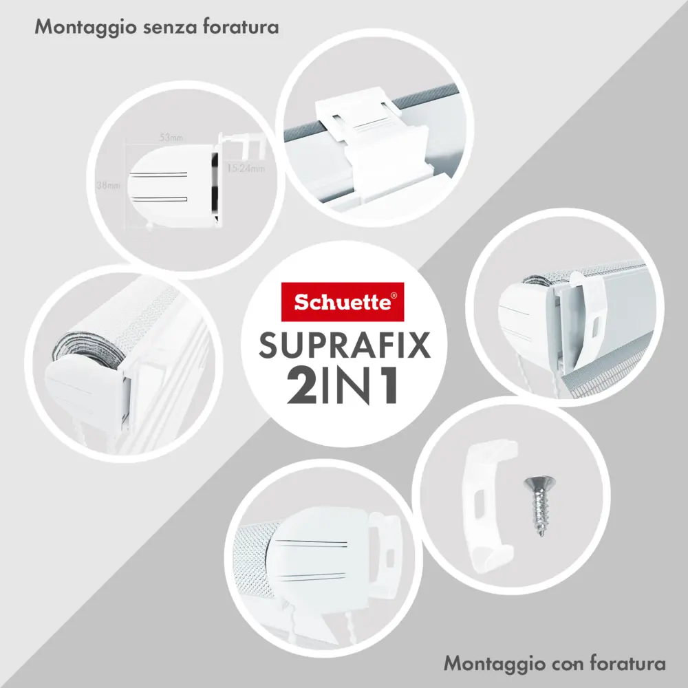 Schuette® Supporto per morsetto Suprafix (incl. cuscinetti adesivi) e supporto per vite a clip (incl. viti)