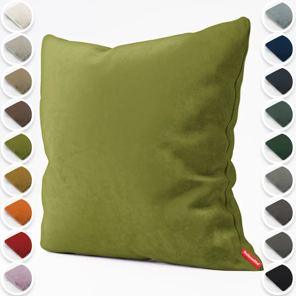 Schuette® Dekorativer Kissenbezug aus Samt mit verdecktem Reißverschluss • Millenium Velvet Kollektion: Olives Garden (Green) • Knitterfrei • Kuschelweich