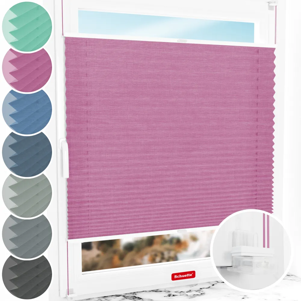 Schuette® Plissee ohne Bohren nach Maß • Suprafix Klemmhalter “Incognito X" • Melange Kollektion: Magic Pink (Rosa) • Profilfarbe: Weiß