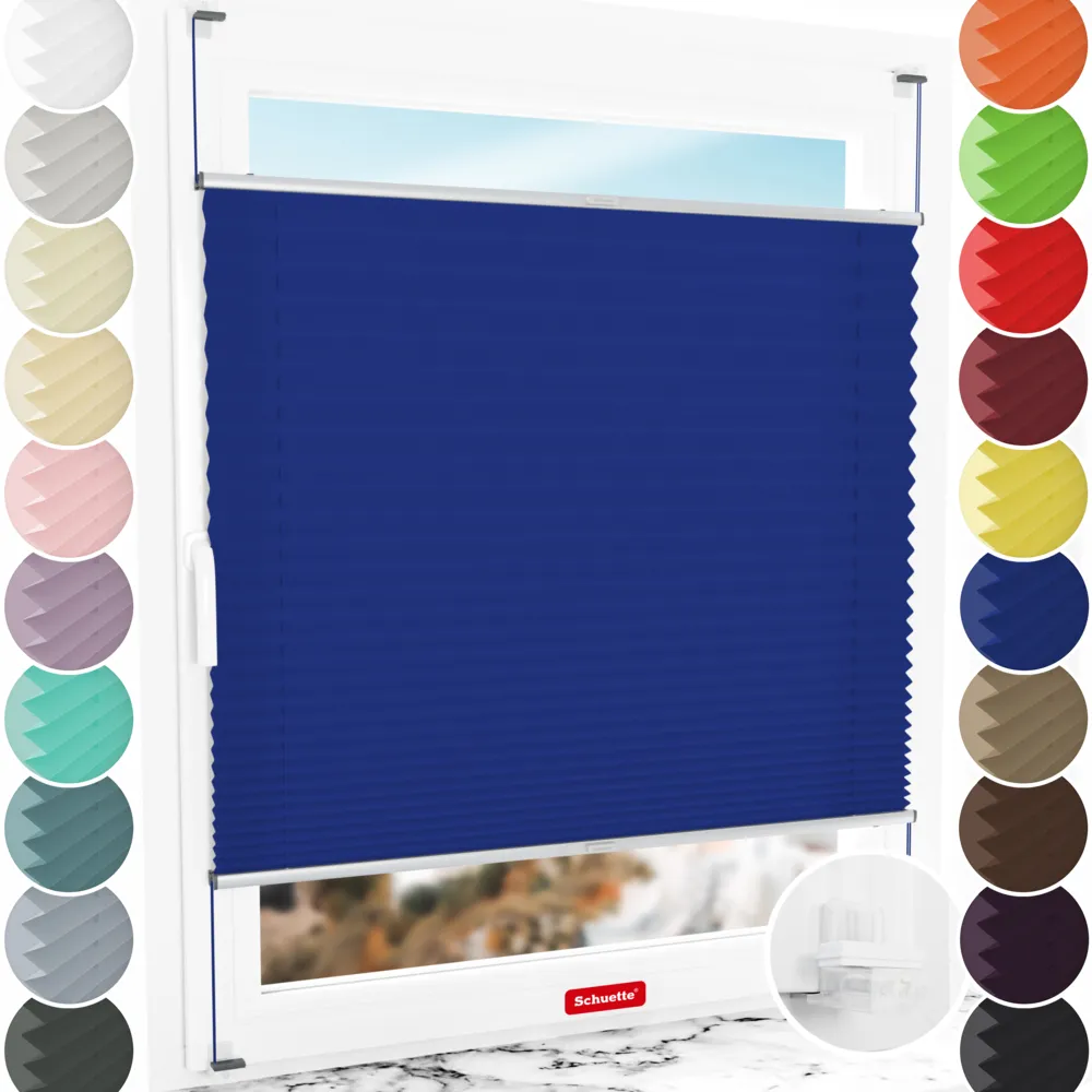 Schuette® Plissee ohne Bohren nach Maß • Suprafix Klemmhalter “Incognito X" • Premium Kollektion: Deep Lagoon (Blau) • Profilfarbe: Silber