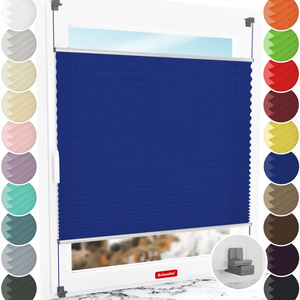 Schuette® Plissee ohne Bohren nach Maß • Suprafix Klemmhalter "X" • Premium Kollektion: Deep Lagoon (Blau) • Profilfarbe: Silber