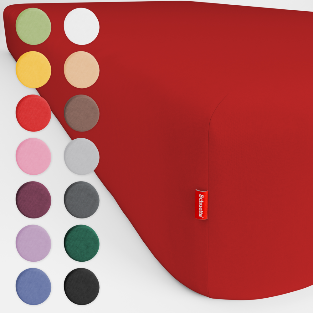Schuette® Topper Spannbettlaken • 100 x 200 • Wow! Kollektion: Red-volution (Weinrot) • 100% Superfluff Baumwolle, Blickdicht, Faltenfrei • mit Rundumgummi • Matratzenhöhe bis 10 cm