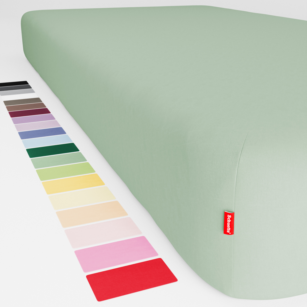 Schuette® Topper Spannbettlaken • 120 x 200 • Wow! Kollektion: Élysées Macarons (Grüngrau) • 100% Superfluff Baumwolle, Blickdicht, Faltenfrei • mit Rundumgummi • Matratzenhöhe bis 10 cm