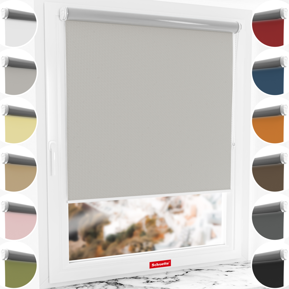 Schuette® Verdunkelungsrollo ohne Bohren & mit Bohren 2in1 nach Maß ● Kollektion Thermo Blackout: Foggy Morning (Grau) ● Profilfarbe: Weiß