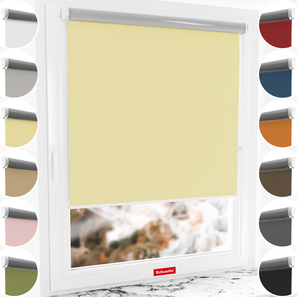 Schuette® Verdunkelungsrollo ohne Bohren & mit Bohren 2in1 nach Maß ● Kollektion Thermo Blackout: Sandy Shore (Beige) ● Profilfarbe: Grau
