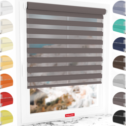 Schuette® Tag und Nacht Rollo ohne Bohren & mit Bohren 2in1 nach Maß • Doppelrollo Kollektion: Grey Lead (Grau) • Profilfarbe: Weiß