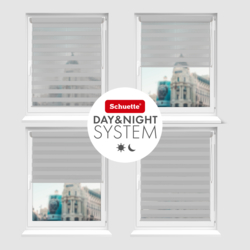 Schuette® Tag und Nacht Rollo ohne Bohren & mit Bohren 2in1 nach Maß • Doppelrollo Kollektion: Cloudy Day (Grau) • Profilfarbe: Weiß