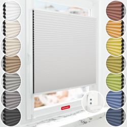 Schuette® Wabenplissee ohne Bohren nach Maß • Suprafix Klemmhalter “Double 2in1” • Honey Kollektion: Gray-zy in Love (Pastellgrau) • Profilfarbe: Weiß