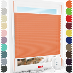 Schuette® Plissee mit Bohren nach Maß • Suprafix "Double 2in1" Schraub- & Klemmhalter • Premium Kollektion: Sunset (Orange) • Profilfarbe: Weiß