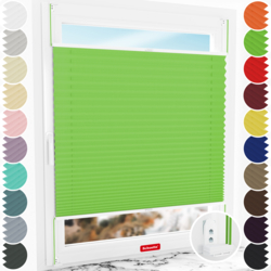 Schuette® Plissee mit Bohren nach Maß • Suprafix "Double 2in1" Schraub- & Klemmhalter • Thermo Kollektion: Leaf Joy (Grün) • Profilfarbe: Weiß