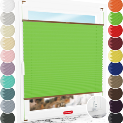 Schuette® Plissee mit Bohren nach Maß • Suprafix "Double 2in1" Schraub- & Klemmhalter • Thermo Kollektion: Leaf Joy (Grün) • Profilfarbe: Eiche