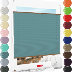 Schuette® Plissee mit Bohren nach Maß • Suprafix "Double 2in1" Schraub- & Klemmhalter • Thermo Kollektion: Teal Aura (Türkis) • Profilfarbe: Eiche