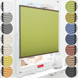 Schuette® Wabenplissee mit Bohren nach Maß • Suprafix "Double 2in1" Schraub- & Klemmhalter • Honey Kollektion: Green Tea (Grün) • Profilfarbe: Walnuss