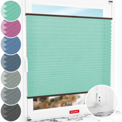 Schuette® Plissee mit Bohren nach Maß • Suprafix "Double 2in1" Schraub- & Klemmhalter • Melange Kollektion: Mint Ice Cream (Grün) • Profilfarbe: Walnuss