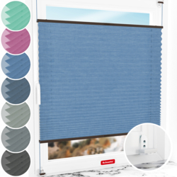 Schuette® Plissee mit Bohren nach Maß • Suprafix "Double 2in1" Schraub- & Klemmhalter • Melange Kollektion: Deep Sea (Blau) • Profilfarbe: Walnuss