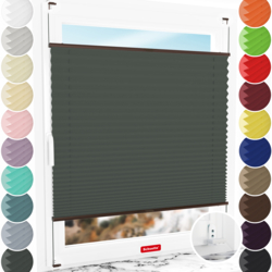 Schuette® Plissee mit Bohren nach Maß • Suprafix "Double 2in1" Schraub- & Klemmhalter • Thermo Kollektion: Before Storm (Grau) • Profilfarbe: Braun