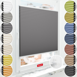 Schuette® Wabenplissee ohne Bohren nach Maß • Suprafix Klemmhalter “Incognito X" • Honey Kollektion: Twilight Tango (Grau) • Profilfarbe: Weiß