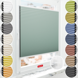 Schuette® Wabenplissee ohne Bohren nach Maß • Suprafix Klemmhalter “Incognito X" • Honey Kollektion: Wicked Emerald (Blassgrün) • Profilfarbe: Weiß