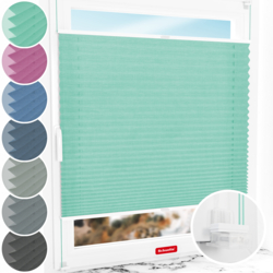 Schuette® Plissee ohne Bohren nach Maß • Suprafix Klemmhalter “Incognito X" • Melange Kollektion: Mint Ice Cream (Grün) • Profilfarbe: Weiß