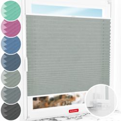 Schuette® Plissee ohne Bohren nach Maß • Suprafix Klemmhalter “Incognito X" • Melange Kollektion: On The Road (Grau) • Profilfarbe: Weiß