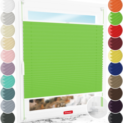 Schuette® Plissee ohne Bohren nach Maß • Suprafix Klemmhalter “Incognito X" • Thermo Kollektion: Leaf Joy (Grün) • Profilfarbe: Weiß