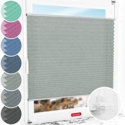 Schuette® Plissee ohne Bohren nach Maß • Suprafix Klemmhalter “Incognito X" • Melange Kollektion: On The Road (Grau) • Profilfarbe: Silber