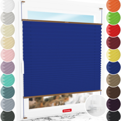 Schuette® Plissee ohne Bohren nach Maß • Suprafix Klemmhalter “Incognito X" • Thermo Kollektion: Wave Waltz (Blau) • Profilfarbe: Eiche