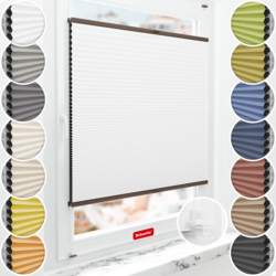 Schuette® Wabenplissee ohne Bohren nach Maß • Suprafix Klemmhalter “Incognito X" • Honey Kollektion: Moonlight (Weiß) • Profilfarbe: Walnuss