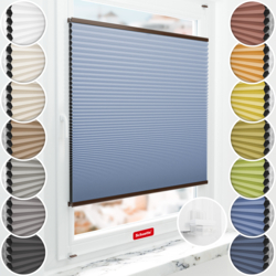 Schuette® Wabenplissee ohne Bohren nach Maß • Suprafix Klemmhalter “Incognito X" • Honey Kollektion: Ocean Drive (Hellblau) • Profilfarbe: Walnuss