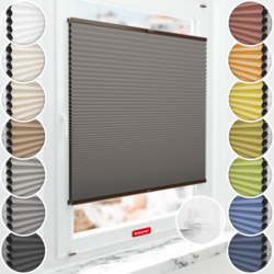 Schuette® Wabenplissee ohne Bohren nach Maß • Suprafix Klemmhalter “Incognito X" • Honey Kollektion: Swiss Chocolate (Taupe) • Profilfarbe: Braun