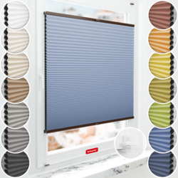 Schuette® Wabenplissee ohne Bohren nach Maß • Suprafix Klemmhalter “Incognito X" • Honey Kollektion: Ocean Drive (Hellblau) • Profilfarbe: Braun