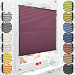 Schuette® Wabenplissee ohne Bohren nach Maß • Suprafix Klemmhalter “Incognito X" • Honey Kollektion: Red Velvet (Purpurrot) • Profilfarbe: Braun