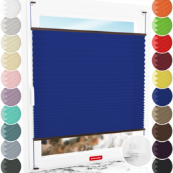 Schuette® Plissee ohne Bohren nach Maß • Suprafix Klemmhalter “Incognito X" • Premium Kollektion: Deep Lagoon (Blau) • Profilfarbe: Braun