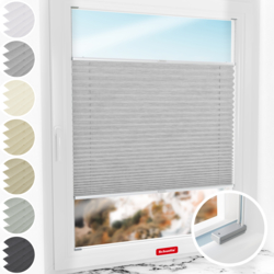 Schuette® Plissee mit Bohren nach Maß • Suprafix Halterungen “Mit Bohren” • Dolomite Kollektion: Storm Gray (Grau) • Profilfarbe: Silber