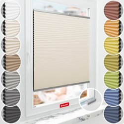 Schuette® Wabenplissee mit Bohren nach Maß • Suprafix Halterungen “Mit Bohren” • Honey Kollektion: Calm Coast (Beige) • Profilfarbe: Silber