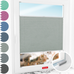 Schuette® Plissee mit Bohren nach Maß • Suprafix Halterungen “Mit Bohren” • Melange Kollektion: On The Road (Grau) • Profilfarbe: Silber