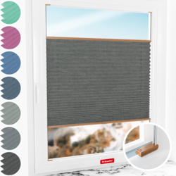 Schuette® Plissee mit Bohren nach Maß • Suprafix Halterungen “Mit Bohren” • Melange Kollektion: Black Pearl (Schwarz) • Profilfarbe: Eiche