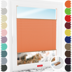 Schuette® Plissee mit Bohren nach Maß • Suprafix Halterungen “Mit Bohren” • Thermo Kollektion: Peach (Orange) • Profilfarbe: Eiche